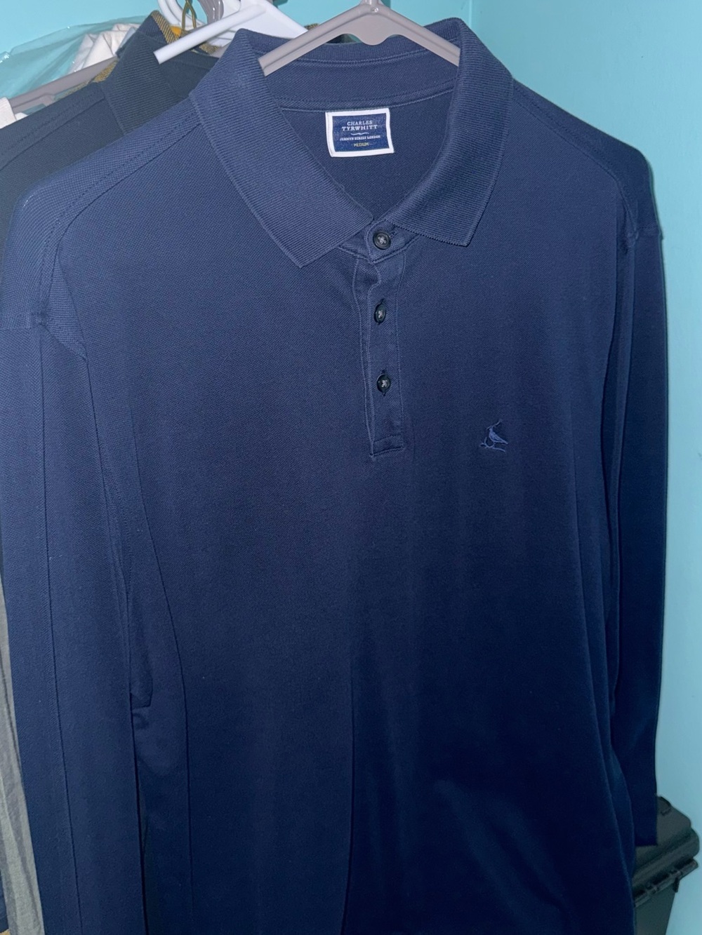 Charles Tyrwhitt Navy Long-Sleeve Polo